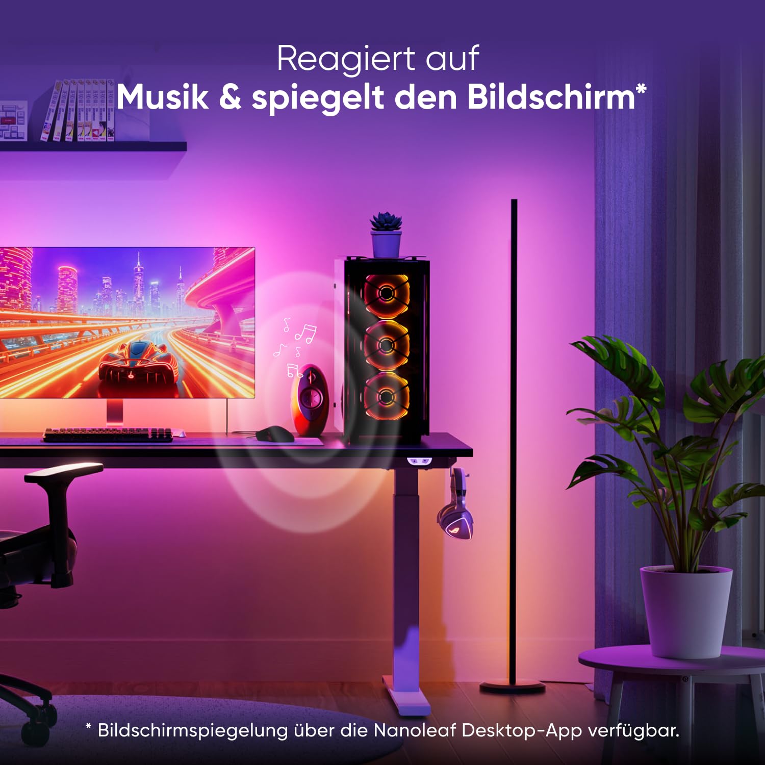 Nanoleaf Matter Smart Stehlampe Schwarz, RGB IC LED Floor Lamp Dimmbar, Musik Sync, Dynamische Gradient Szenen, 1700lm, App & Sprachsteuerung (Funktion mit Alexa, Apple), Schlafzimmer Gaming Deko 4