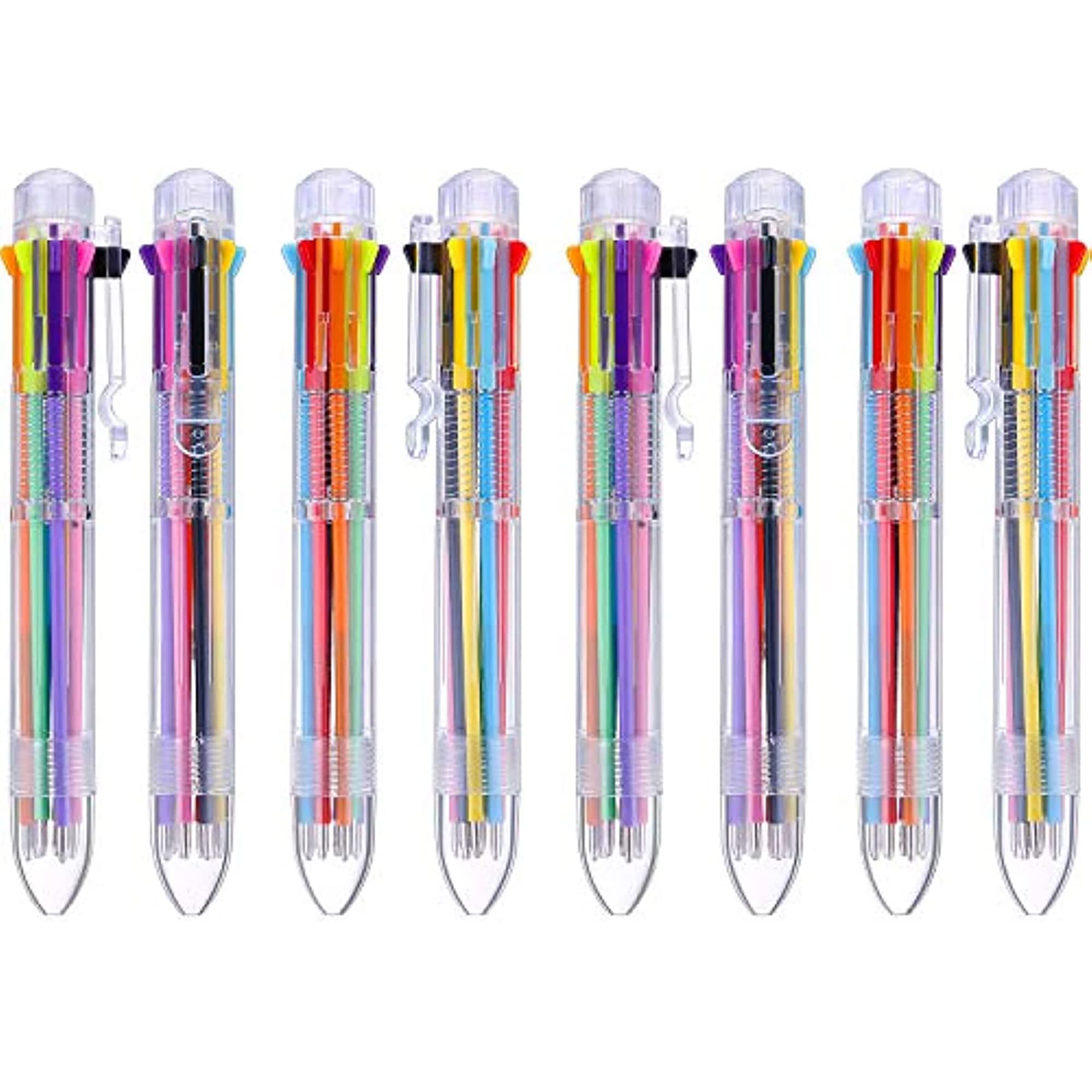 16 Pack Multicolored Pen 8-in-1 Retractable Ballpoint Pens 8 Colors Transparent Barrel Ballpoint Pen for Party Bag Fillers Office Students Back to School Supplies Gift