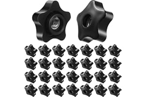 Zhengmy 30 Pcs Female Threaded Knob Black Plastic Head Thru Star Nuts Clamping(5 Star,3/8''-16)