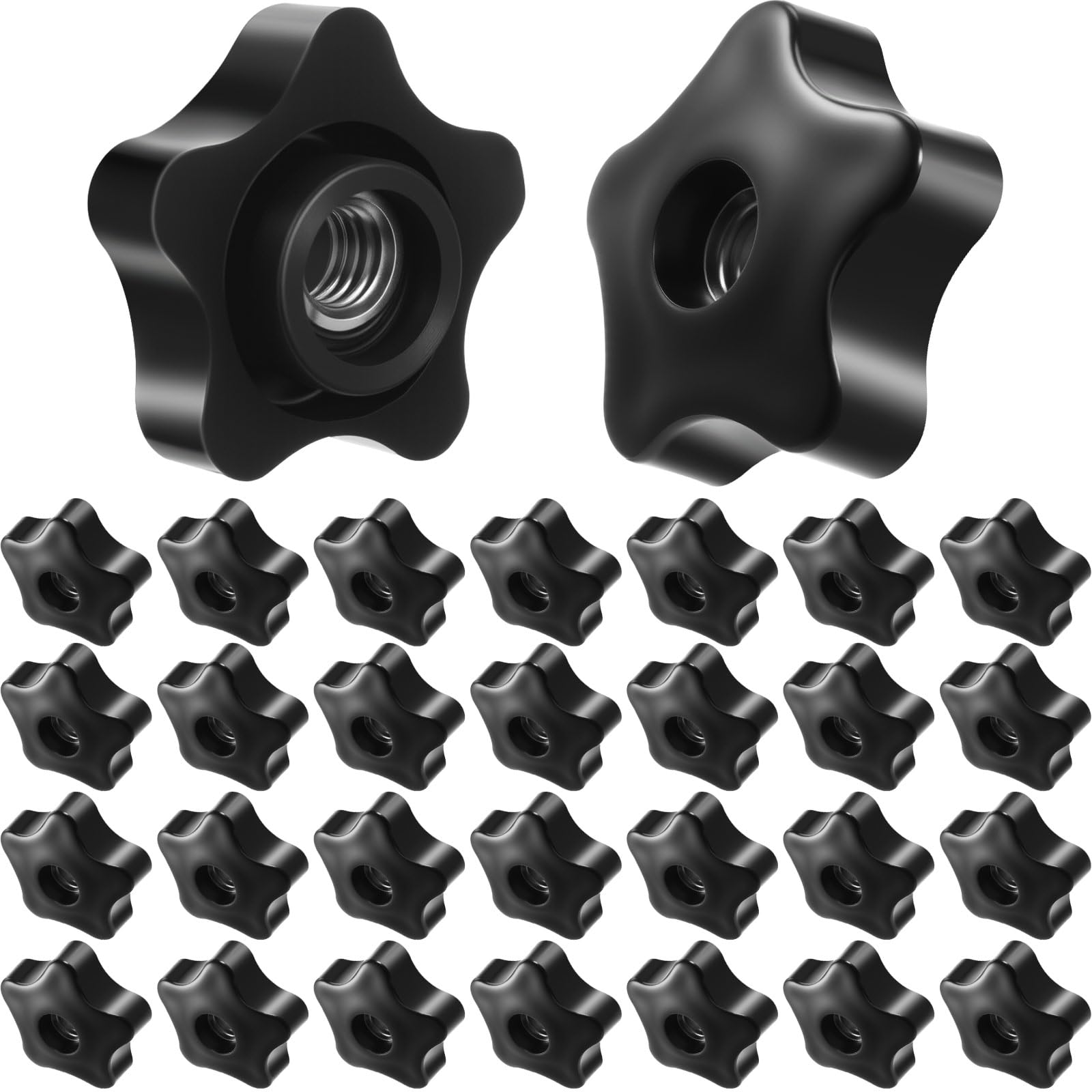 Photo 1 of Zhengmy 30 Pcs Female Threaded Knob Black Plastic Head Thru Star Nuts Clamping(5 Star,3/8''-16)