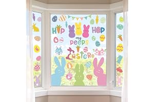 SARYBEI Easter Window Clings Bunny Decorations - 9 Sheet Reusable Static Peeps Window Stickers Decor - Easter Bunny Eggs Double-Side Decals for Spring Easter Home Decorations Party Supplies