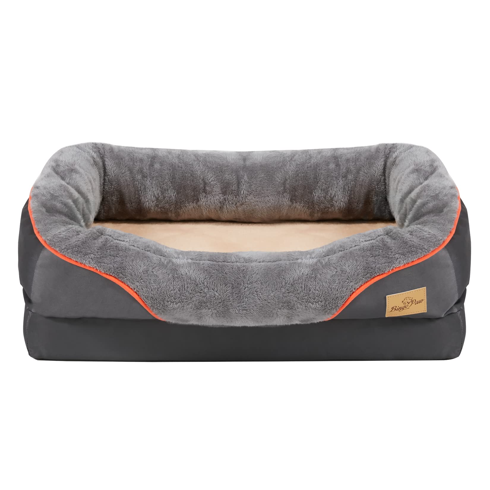 BingoPaw Medium Memory Foam Dog Bed: Orthopedic Waterproof Pet Sofa Beds Washable - Bolster Puppy Cushion Mat with Pillow and Removable Cover for Small Dogs Cats M(69x51cm)