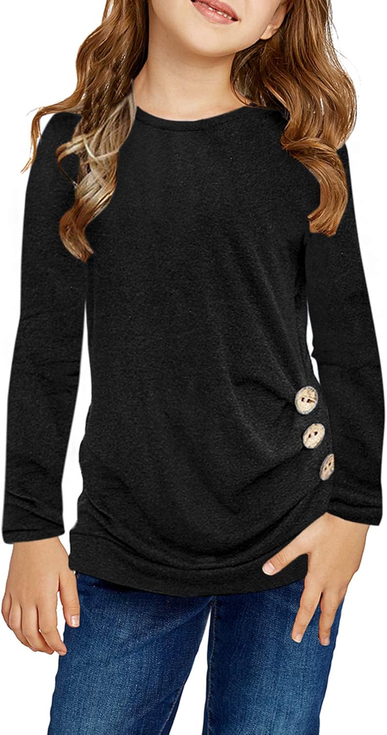Blibea Girls Casual Loose Short Sleeve Knot Front Tops Tee Shirts Size 4-13: Clothing