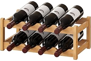 BMOSU Bamboo Wine Rack Wine Storage Cabinet Shelf 8 Bottle Wine Racks Countertop Sturdy and Durable for Kitchen Dining Room Pantry - 2 Tiers Wine Rack(Natural)