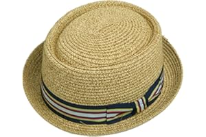 EPOCH HATS COMPANY Men's Fancy Summer Straw Pork Pie Derby Fedora Upturn Brim Hat