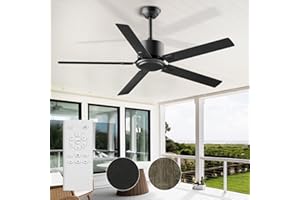 BECLOG Ceiling Fan 60" Outdoor/Indoor, Ceiling Fans with Remote Control with 6 Speeds Reversible DC Motor, Ceiling Fans No Lights Modern Black for Patios, Farmhouse, Kitchen, Living Room, Bedroom