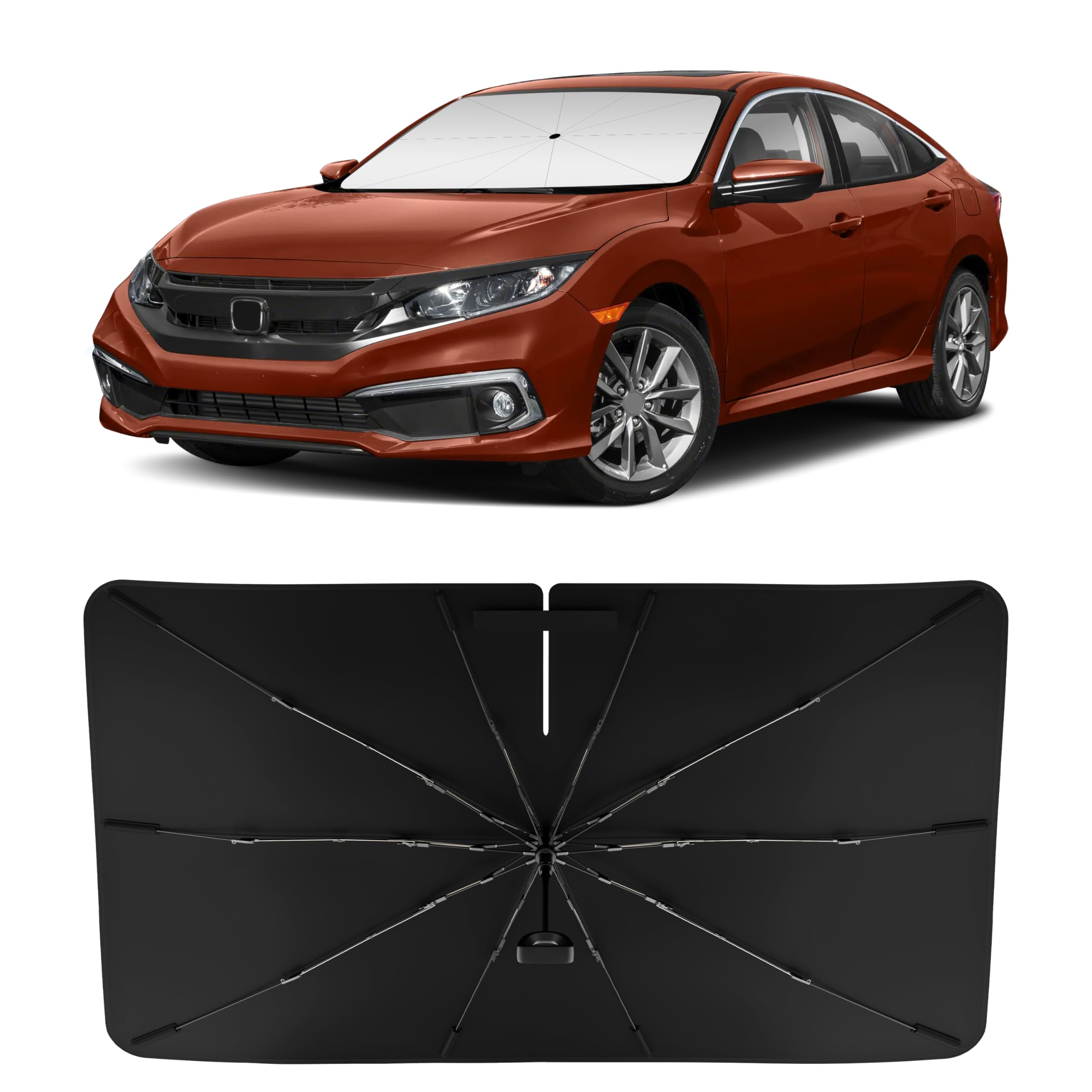 Photo 1 of INSAUTO Windshield Sun Shade Umbrella for Honda Civic 2016-2021, Foldable Front Windshield Sunshade with Storage Bag, Block Out UV Rays & Heat, Keep Car Cool