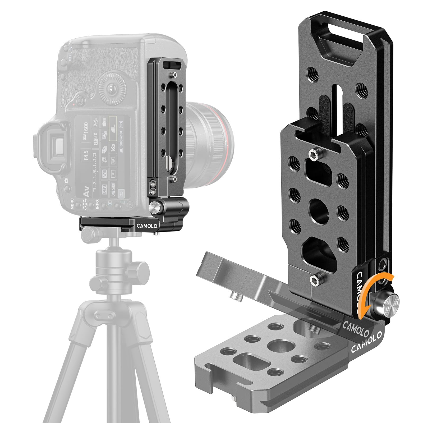 Photo 1 of Foldable DSLR Camera L Bracket - Arca Base Universal Vertical Camera Mount Horizontal Switching Tripod Quick Release Plate Compatible with Canon Nikon Sony Fujifilm DJI Ronin Osmo Stabilizer Monopod