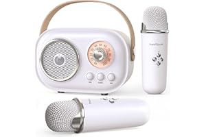 HEETIPUK Karaoke Machine,Karaoke Machine for Adults,Mini Retro Portable Bluetooth Karaoke Speaker with 2 Wireless Microphone for Teaching Classroom Girls Kids Gifts Toys Family Outdoor Parties-White