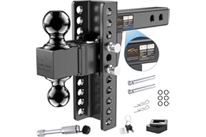 Adjustable Trailer Hitch -Drop Hitch (Fits 2.5-Inch Receiver) -Heavy Duty Tow Hitch with 8-Inch Drop/Rise, 2" & 2-5/16" Ball 