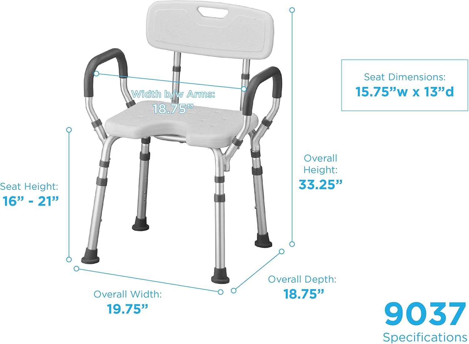 NOVA Shower & Bath Chair with Back & Arms & Hygienic Design, Quick & Easy Tools Free Assembly, Lightweight & Seat Height Adjustable, Great for Travel: Health & Personal Care