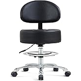 Height Adjustable Rolling Shop Stool with Back Support - Kitchen Stool with Wheels Heavy Duty for Salon, Spa, Massage, Tattoo, Esthetician - Extra Thick for Extreme Comfort