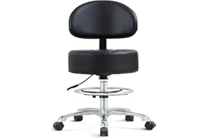 HNKASTELA Height Adjustable Rolling Shop Stool with Back Support - Kitchen Stool with Wheels Heavy Duty for Salon, Spa, Massage, Tattoo, Esthetician - Extra Thick for Extreme Comfort