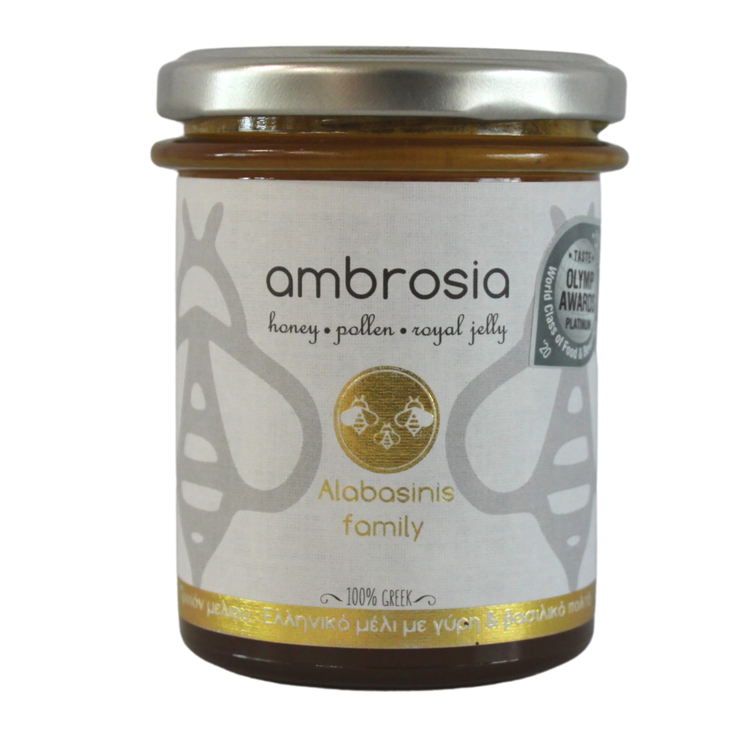 Alabasinis Greek Ambrosia – Raw Honey with Pollen & Royal Jelly (250g) – Natural Energy Boost – Premium Greek Superfood