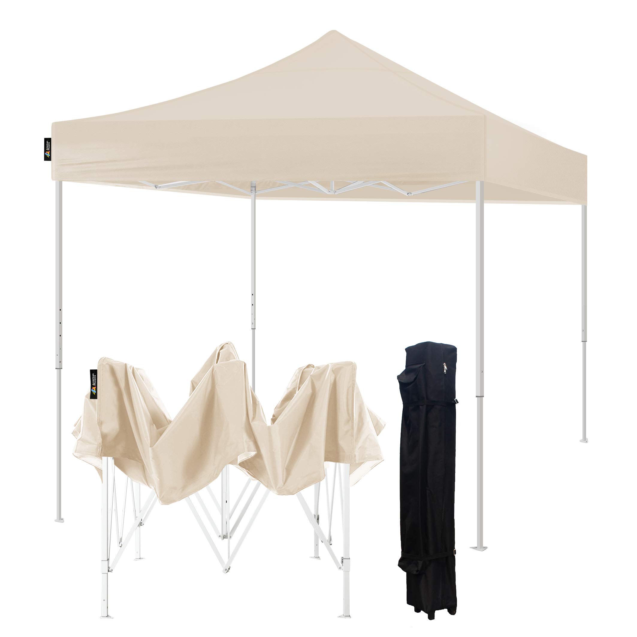 AMERICAN PHOENIX Pop Up Canopy Tent 10x10 Portable Instant Commercial Outdoor Beach Heavy Duty Market Shelter (10x10FT (with Carry Bag), Beige)