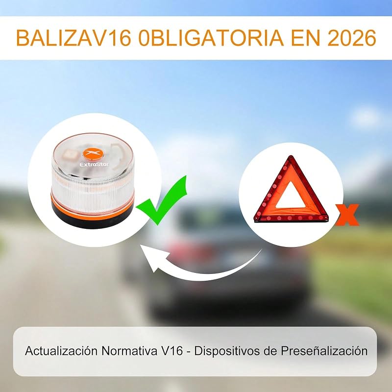 EXTRASTAR Luz Emergencia Baliza V16 Homologada DGT con Geolocalización, Baliza Coche Conectada DGT 3.0, Datos Incluidos hasta 12/2038