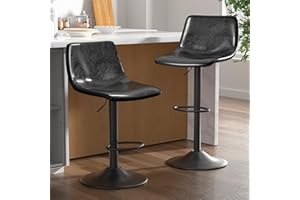 Nalupatio Bar Stools Set of 2, PU Leather Adjustable Modern Swivel Bar Stool, Counter Height Bar Chairs for Home Kitchen Island, Black