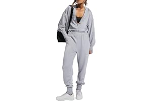 Caracilia Jumpsuits for Women Fall Casual Sweatsuits Long Sleeve Zip Sweatshirts Jogger Sweatpants One Piece Romper Outfits