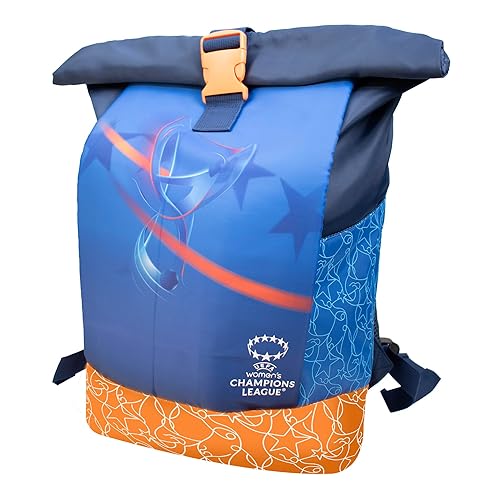 UEFA Women's Champions League Roll Top Backpack - UWCL Officially Licensed Merchandise, Laptop Compartment, Adjustable Straps, Durable Football Fan Rucksack