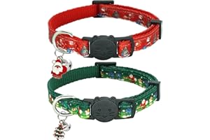 Giecooh Christmas Cat Collar,2 Pack Breakaway Cat Collar with Bells,Xmas Red and Green