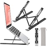 Sopholid Laptop Stand for Desk, Aluminum Metal MacBook Stand, Computer Riser for Desk, Portable Foldable Adjustable Notebook Holder, Compatible with 10-15.6 Inch Laptops, iPad, Black.