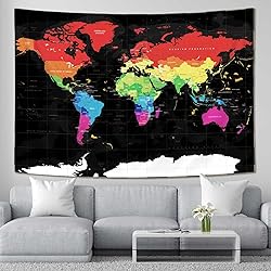 Drgilau World Map Tapestry, Black Map Educational