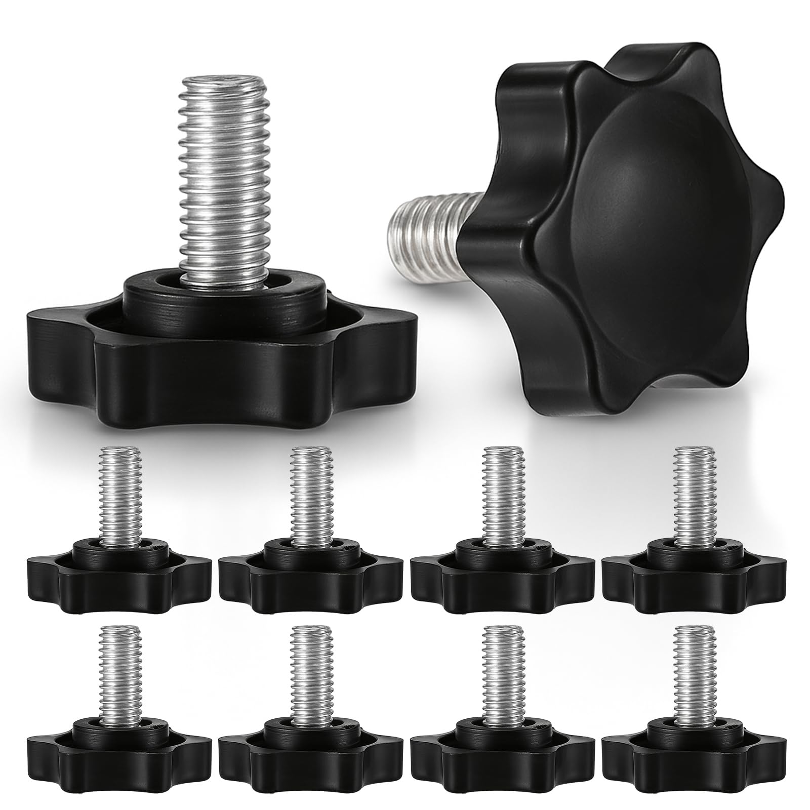 Photo 1 of 10 Pcs 1/4"- 20 x 0.45 Threaded Knurled Thumb Nuts Black Knobs Clamping Screws Clamping Male Handle Tightening Screw Knobs Plastic Star Shaped Nut Grip Knob Screw for Umbrella Base Replacement