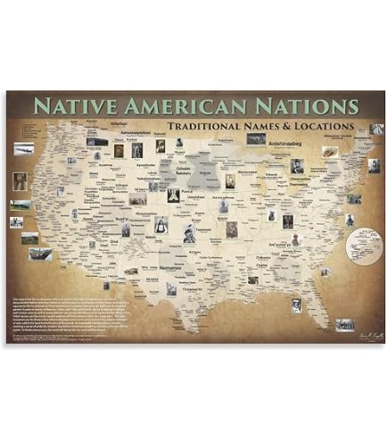 1650 Native American Tribes Map Poster - 16x23", US Indian Languages