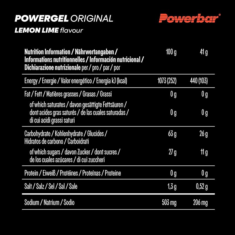 PowerGel Original Lemon Lime 24x41g - Gel energetico ad alto contenuto di carboidrati + C2MAX + Natrium