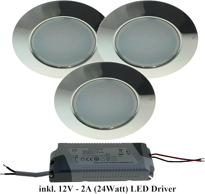 Trango Conjunto de 3 I 12V - AC/DC Focos empotrados para muebles LED