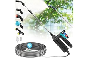 VAXMAY Battery Powered Sprayer Wand, 32 Inch Garden Sprayer Telescopic Wand with 3 Adjustable Speeds, Battery Indicator, 26.2 FT Hose, 7.4V Rechargeable Water Sprayer Wand with 4 Adjustable Nozzles & Filter