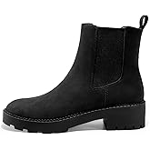 Coutgo Womens Platform Chunky Low Heel Slip on Chelsea Boots Suede Elastic Ankle Boots