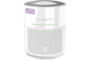 GermGuardian Airsafe+ Air Purifier for Home, for Wildfire Smoke, Pets, Pollen, Odor, Large Rooms Up To 1043 Sq. Ft. with HEPA Pure Air Filter, UV-C Light & Air Quality Sensor, 12", AC3000W, White