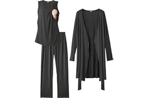 Rnxrbb Nursing Pajamas Gown Set for Women Breastfeeding Postpartum Pajama Maternity Pj for Hospital 3 PCS