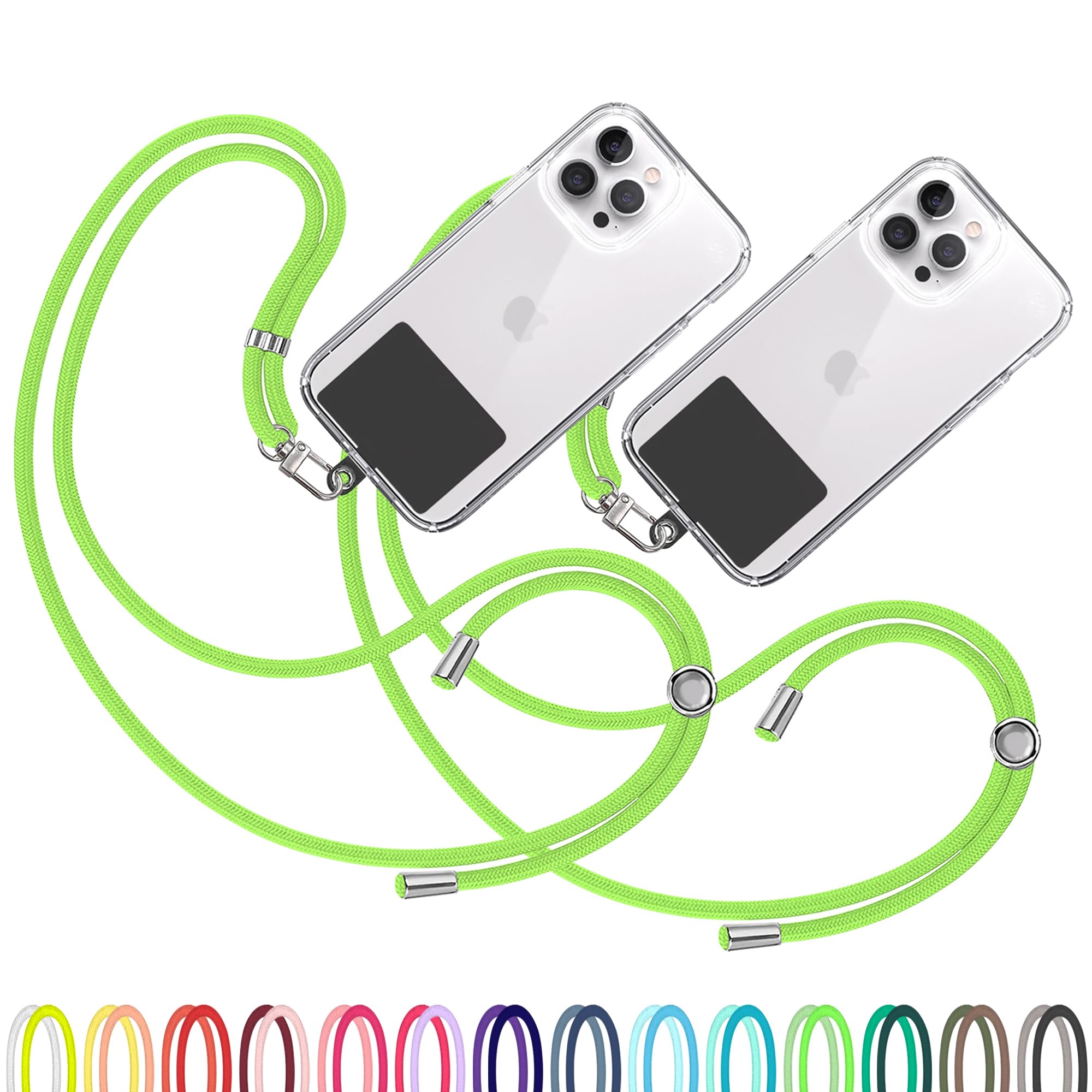 TBOC 2X Cell Phone Lanyard [Fluor Green] - Comfortable Universal Smartphone Lanyard - Easy to Use Neck Phone Holder [Black Patch] - Adjustable Length Phone Strap Crossbody - Fits All Mobile Phones