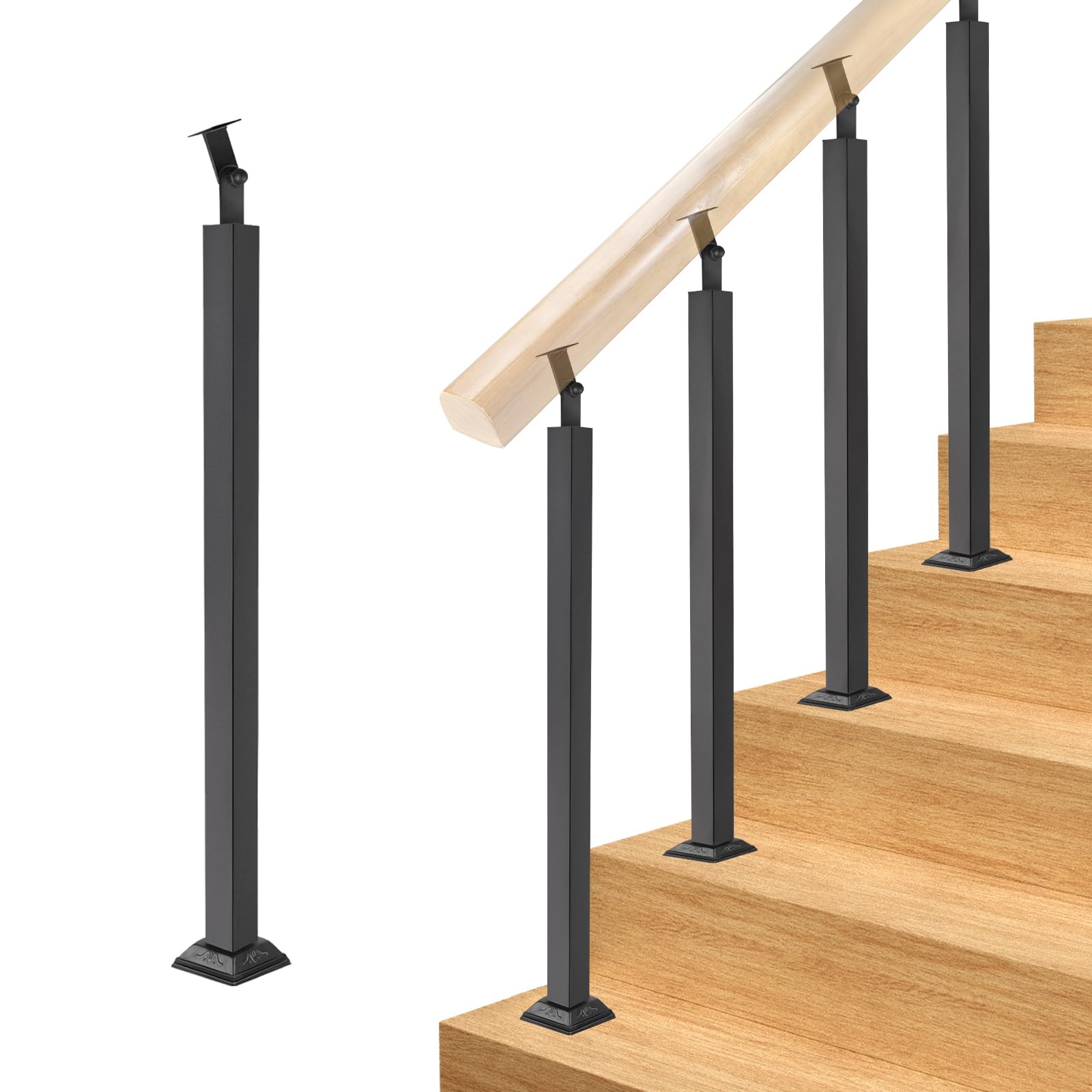 Photo 1 of ***ONE ONLY*** Yolanda Black Railing Post Kit, Metal Stair Post, Indoor Outdoor Metal Deck Railing Sprindles, 270° Adjustable for Porch, Concrete, Wooden Steps (35.43IN)