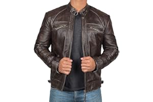 fjackets Real Lambskin Mens Leather Jackets - Quilted Cafe Racer Zip Up Moto Style Leather Jacket Men