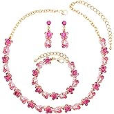 chaoyite Floral Cluster Crystal Bridal Jewelry Set Wedding Choker Necklace Earrings Bracelet for Women Brides Prom Costume Accessory #1820