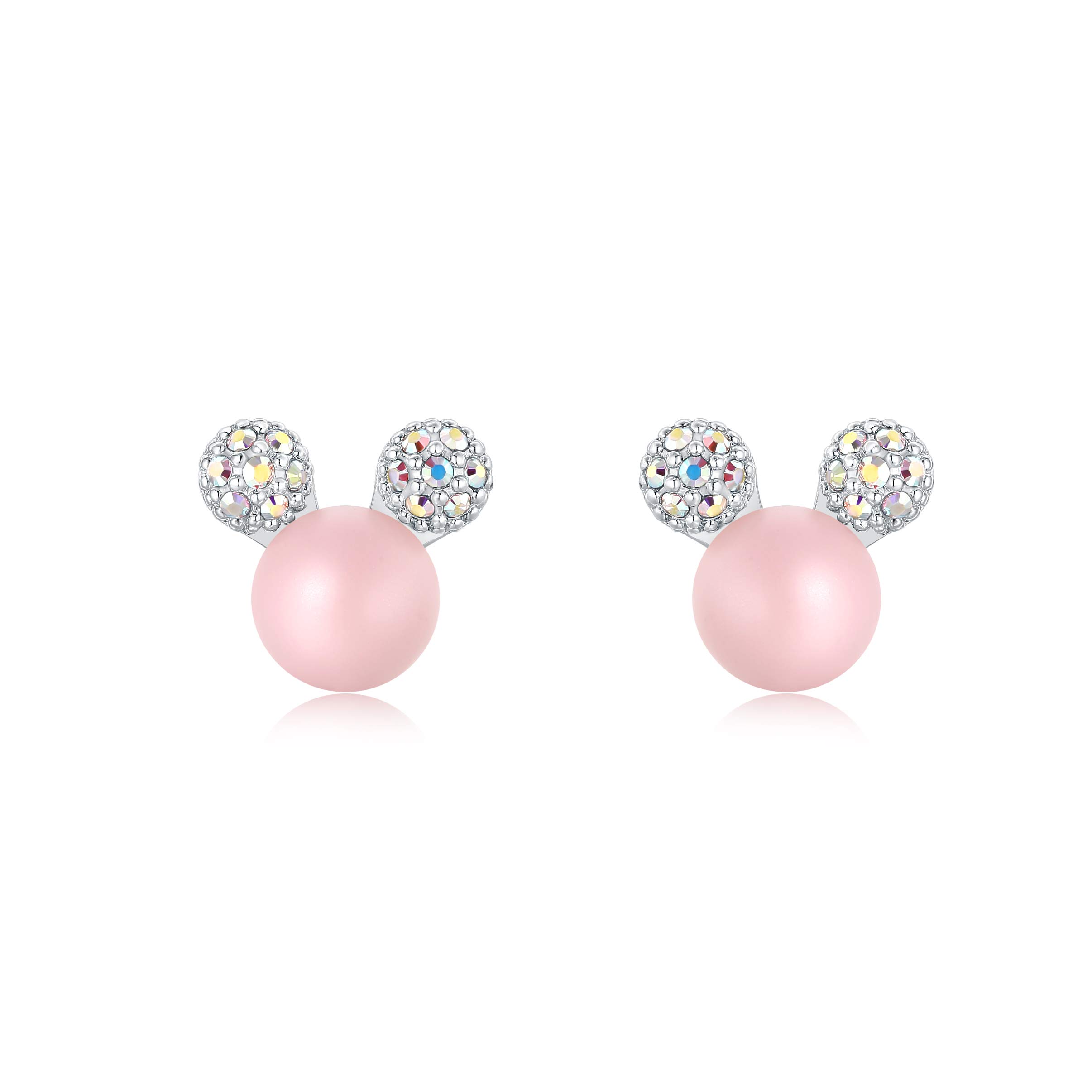 Ailin & Co. Lucky Mickey Mouse Pearl Earrings 925 Sterling Silver Stud Earrings for ladies women girls children (Pink)