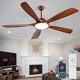 LINJO 62 Inch Lage Ceiling Fans with Lights and Remote Wood Outdoor Fans for Patios 5 Solid Blades Modern Farmhouse Ceiling Fan for Porch Living Room 6 Speeds FCC Reversible DC Motor
