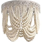 Bohemian Wood Beaded Ceiling Lighting Rustic Flush Mount Ceiling Lighting Chandelier Fixture for Foyer Bedroom Kitchen Hallwa