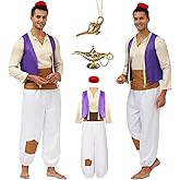 Mecamelon 7 Pcs Mens Arab Prince Costume Fairy Tale Suits Halloween Cosplay Party Suit