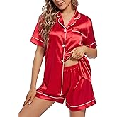 Fivali Women Silk Satin Pajamas Set: Soft Short Sleeve 2 piece Pjs Ladies Button-down Pj Sets Silky Women's Sleepwear