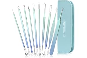 Blackhead Remover Tools MENOLY 10Pcs Pimple Popper Tool Kit, Blackhead Remover Extractor Tools, Pimple Comedone Extractor Acne Kit for Blackhead,Blemish,Zit Whitehead with Leather Bag