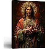 Framed Jesus Sacred Heart Wall Art Canvas Print Religious Picture Gallery Poster Painting Church Decor Christian Wall Art Living Room Bedroom Church Prayer Room 12x16 Inch Ready to Hang