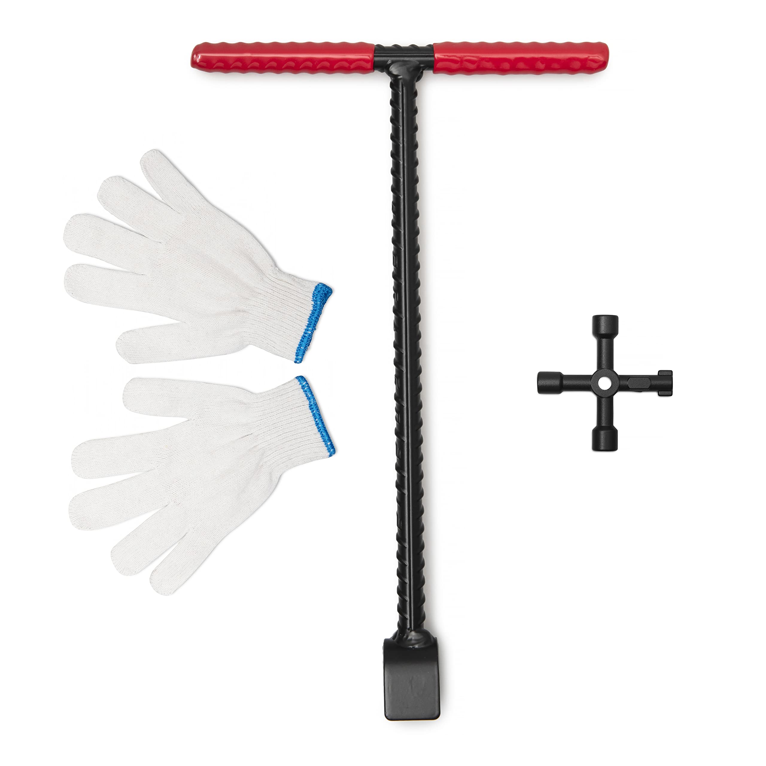 LUNEFOLKS 12"/305mm Stopcock Key - Carbon Steel T-Style Handle, with 4-Way Multi-Functional Utility Key and Working Gloves