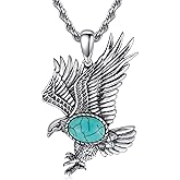 BETHZA Eagle Necklace for Men 925 Sterling Silver Real Gemstone Vintage Hawk Pendant Western Viking Animal Jewelry Gifts for Father
