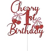 Cherry 1st Birthday Cake Topper, Fruit Baby First Birthday Party Decoration, Cherry on Top Decor, Girl Cherry Sweet One Baby Shower Decorations, Red & Pink Glitter