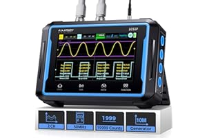 ALIESTFDNO 3 in 1 Handheld Tablet Oscilloscope Multimeter DDS Signal Generator,4.3 inch Touch Screen,2CH Automotive Oscilloscope Multimeters with 50Mhz Bandwidth, 19999 Counts, 250MS/s Sampling