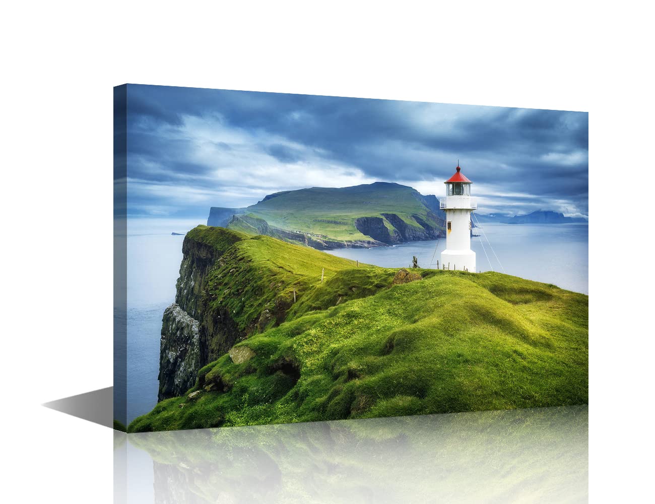 Mikinski Lighthouse Wall Art Canvas Ocean for Interior Bathroom Wall Décor Faroe Islands Scenery Bed for Living Room Dining Room Decorative 8x12inch (20x30cm)